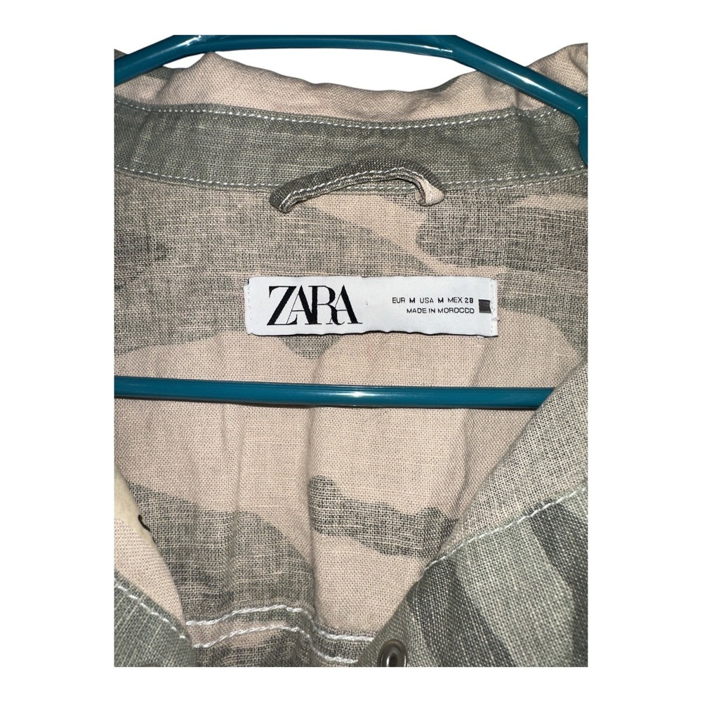 Zara Green Camo‎ Linen Blend Cropped Jacket, Womens Medium - Picture 5 of 8